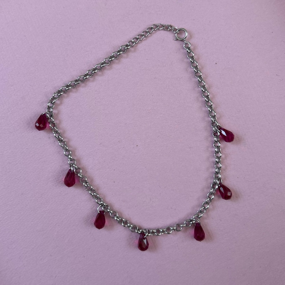 Vintage Silver Anklet with Red Beads
